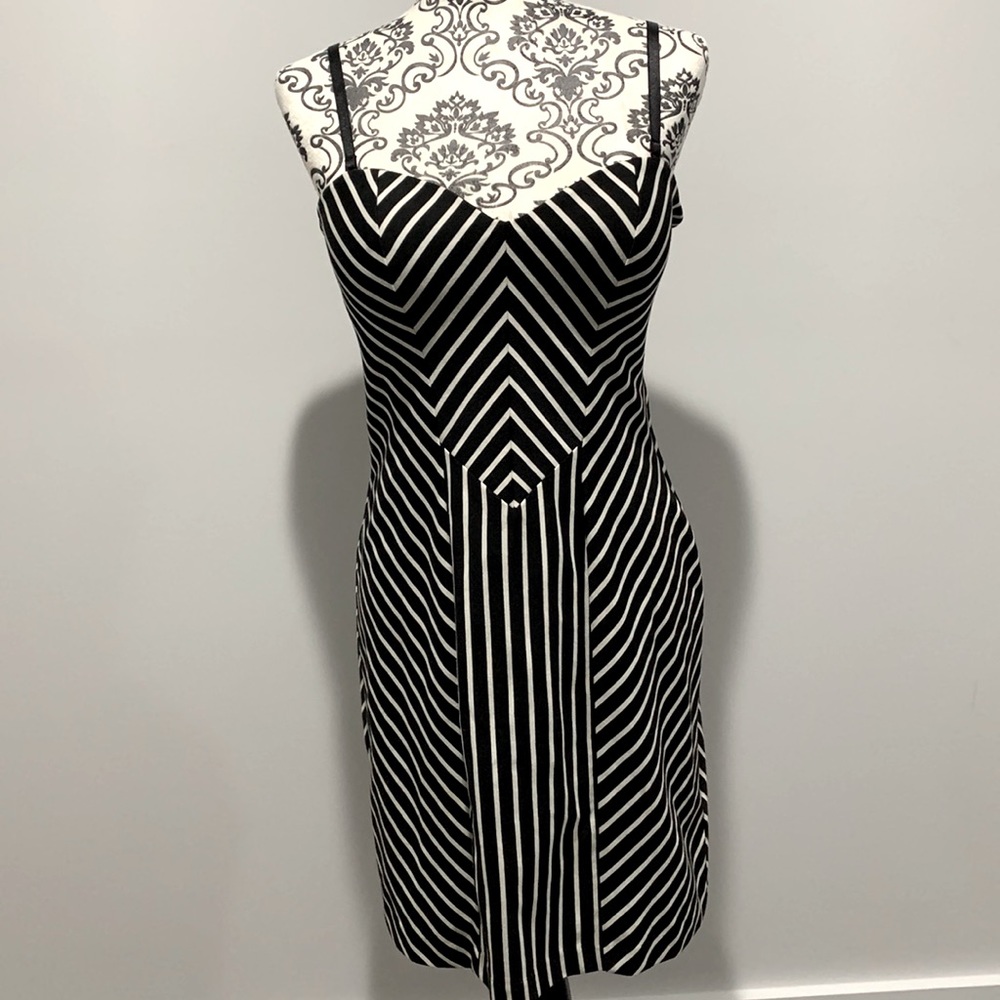 Guess, black and white asymmetrical striped dress, size: L